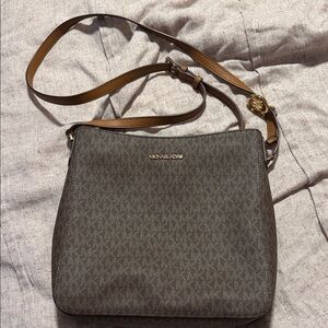 Michael Kors Brown Monogram Crossbody Bag with Gold Hardware